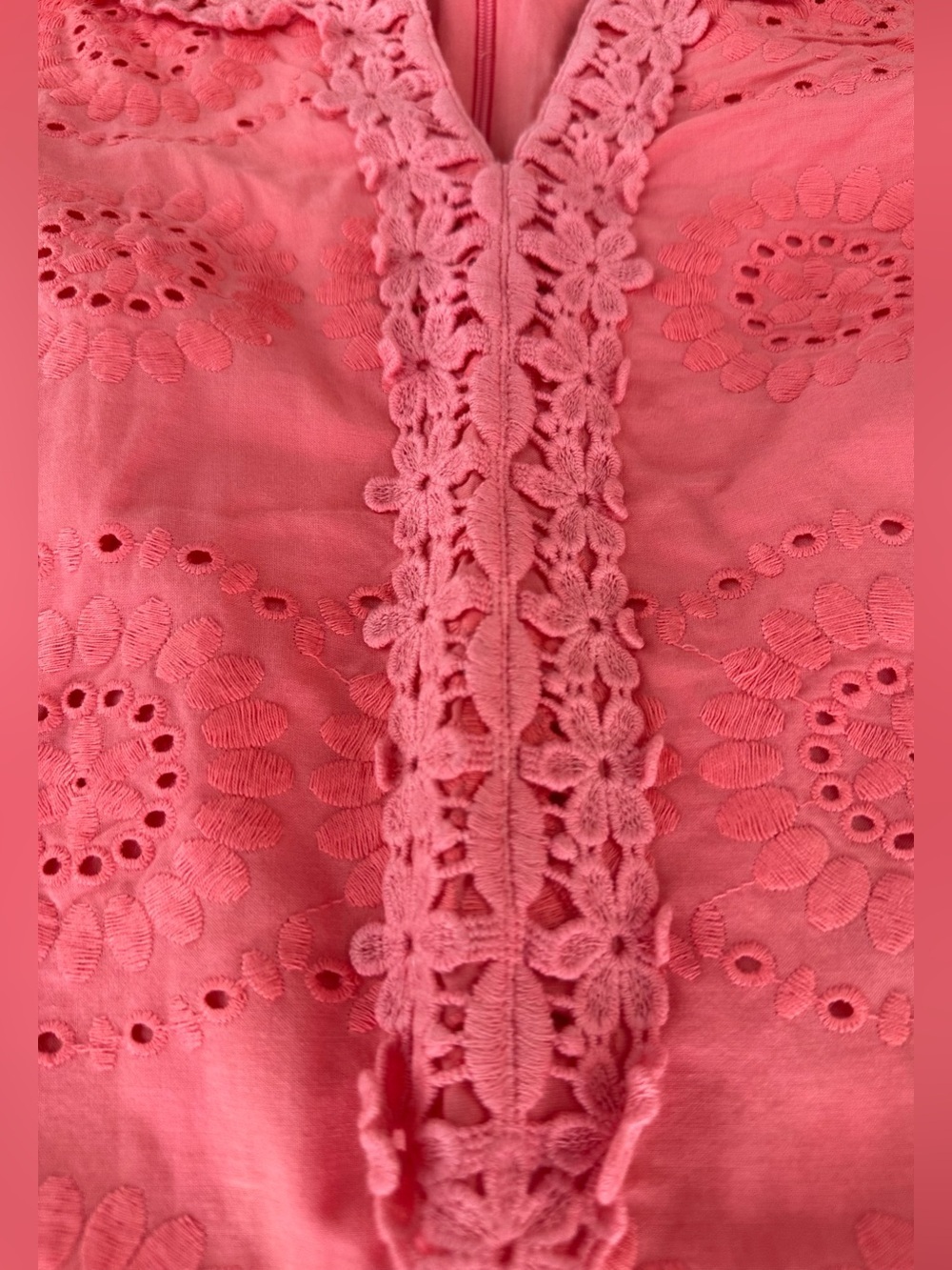Talbots Coral Eyelet Lace Shift Dress Size 16 100% Cotton Summer Midi - Picture 5 of 7